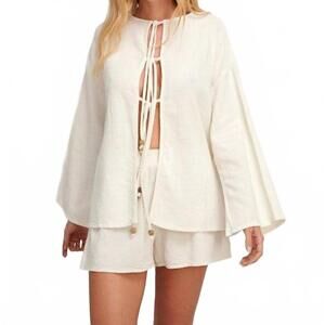 NEW PEARL AND CAVIAR iralika tie front top in off white